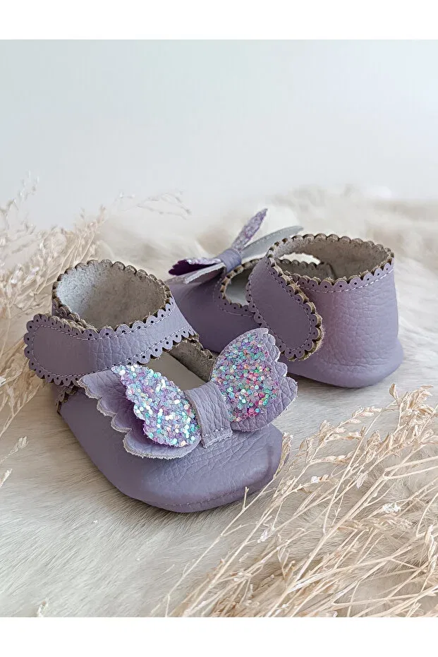Детские пинетки-ботиночки из натуральной кожи Angel lilac Hodore, Lilac — фото 4