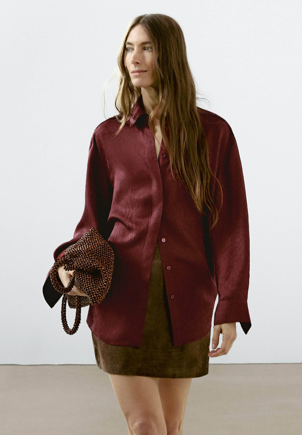 

Блузка на пуговицах FLOWING LONG SLEEVE Massimo Dutti, красный