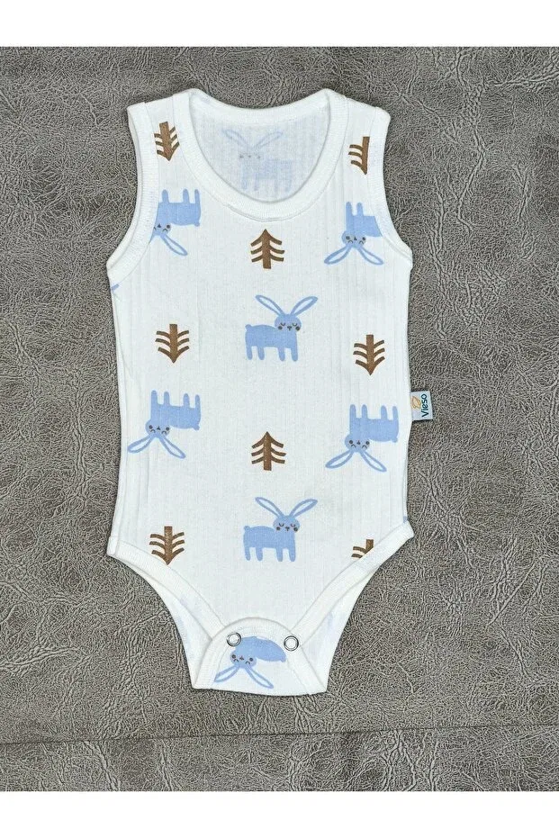 Детское боди-комбинезон без рукавов с принтом 3-Pack 100% organic cotton rabbit patterned sleeveless snap fastener baby bodysuit undershirt Vieso, Rabbit1 — фото 3