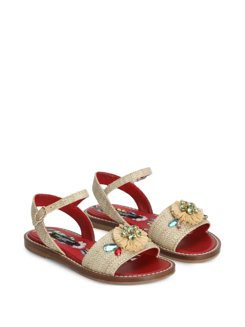 Сандалии из рафии с вышивкой Dolce & Gabbana Kids, бежевый