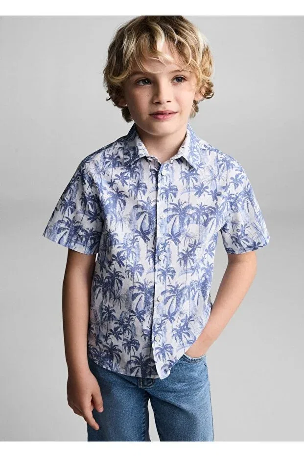 Детская рубашка для мальчиков с коротким рукавом Palm tree patterned shirt Mango Kids, China Blue