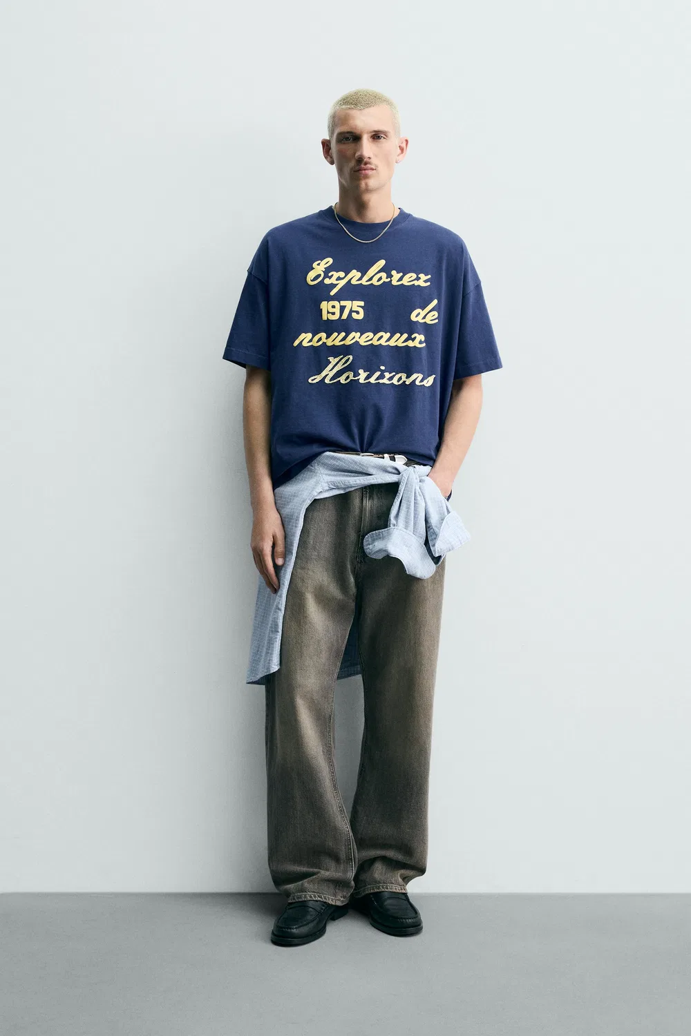 Футболка с вышитым принтом ZARA, Navy Blue