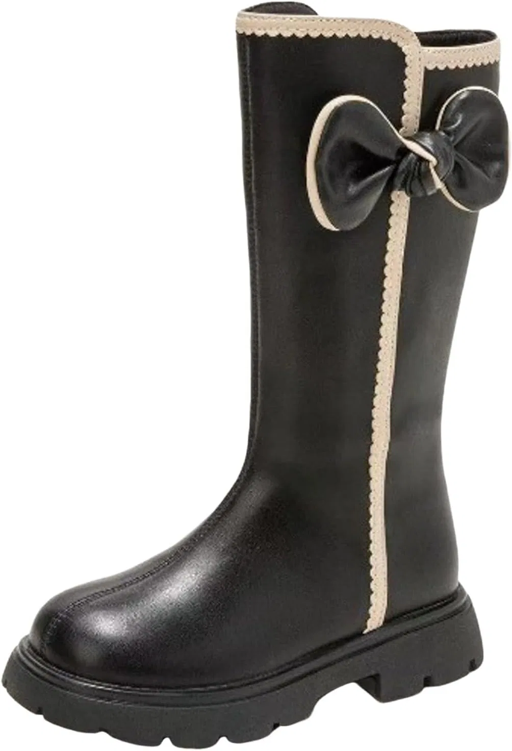Детские ботинки для девочек с контрастной шнуровкой и бантом, модель Combat Boots, Black
