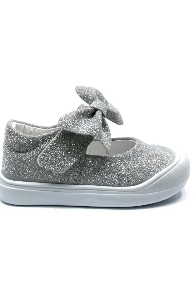 Детские балетки для девочек с бантом Darla-First step Cool, Silver — фото 2