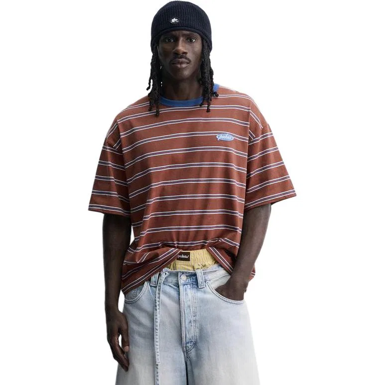 Мужская футболка с круглым вырезом Brown/White/Blue ZARA, Brown/White/Blue — фото 4