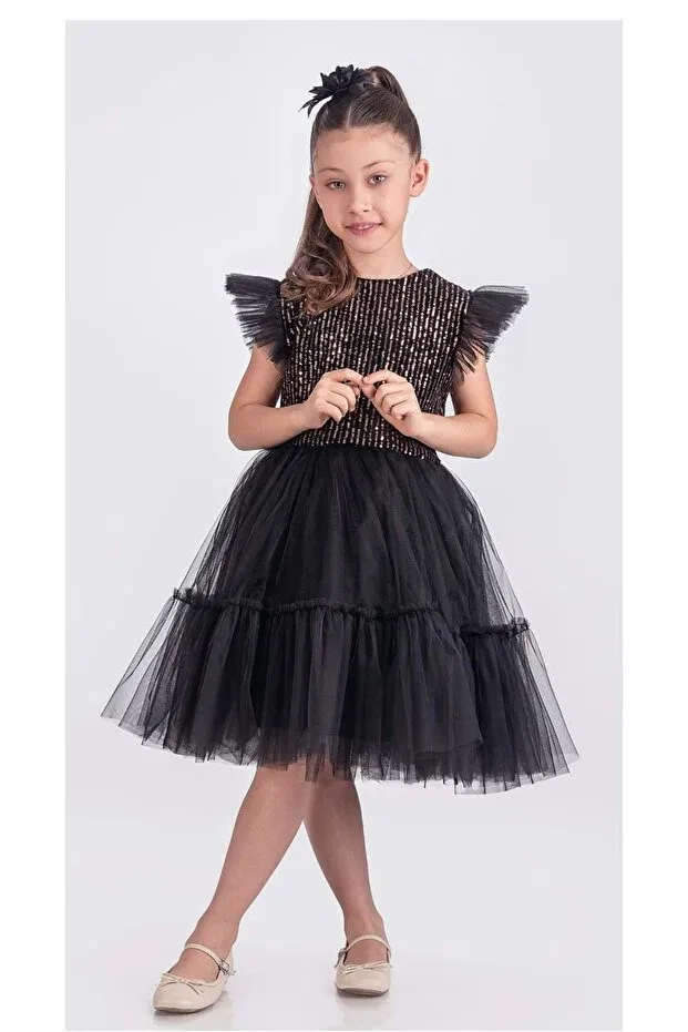 Детское платье для девочек с пайетками Mnk Baby&Kids, Black - Yellow — фото 2