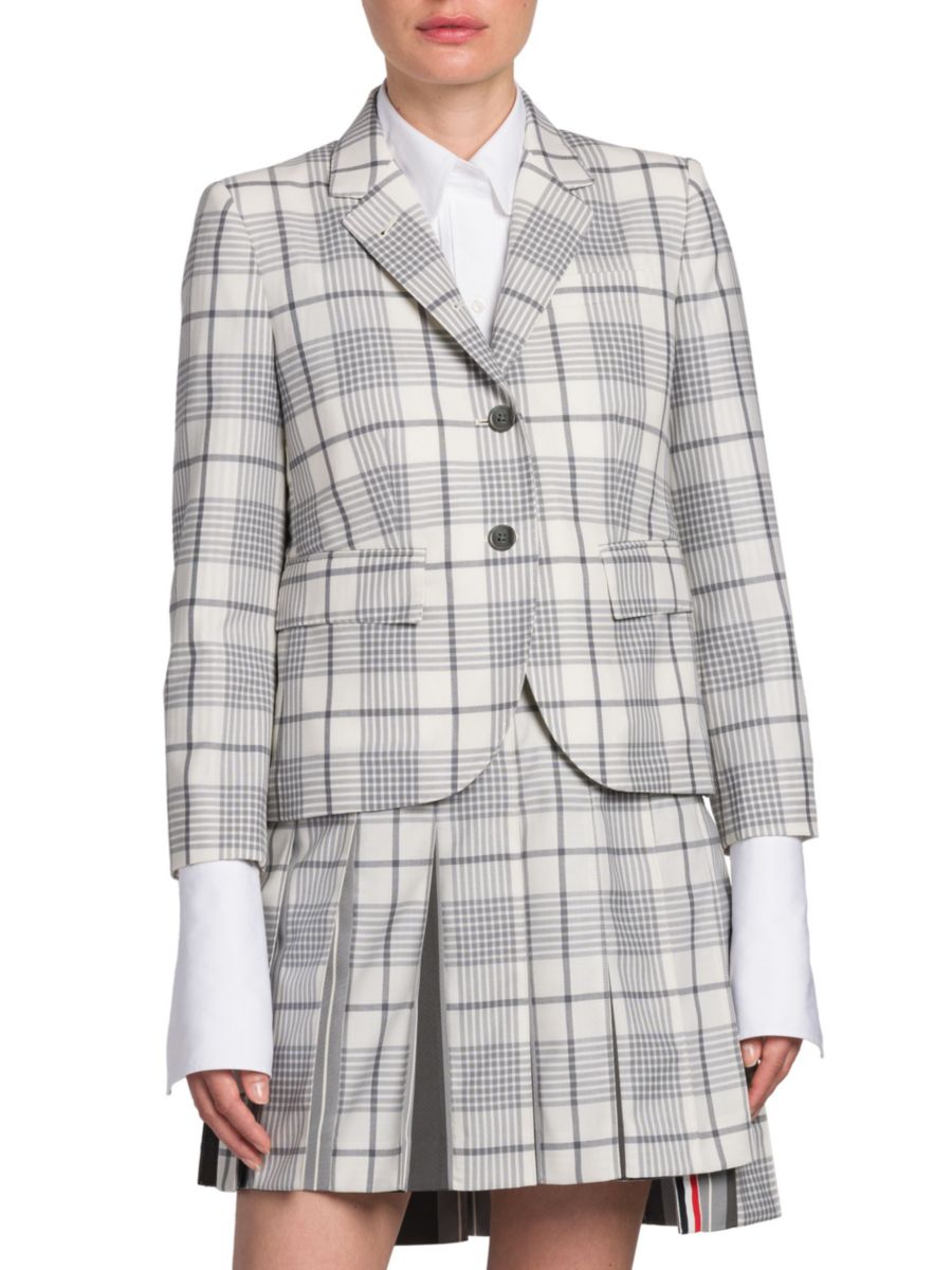 

Спортивное пальто Fit 3 Hairline Check из шерсти Thom Browne, цвет Grey Multi