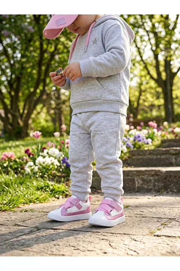 Детские кроссовки для девочек ортопедические Çago Kids, White With Pink Glitter — фото 2