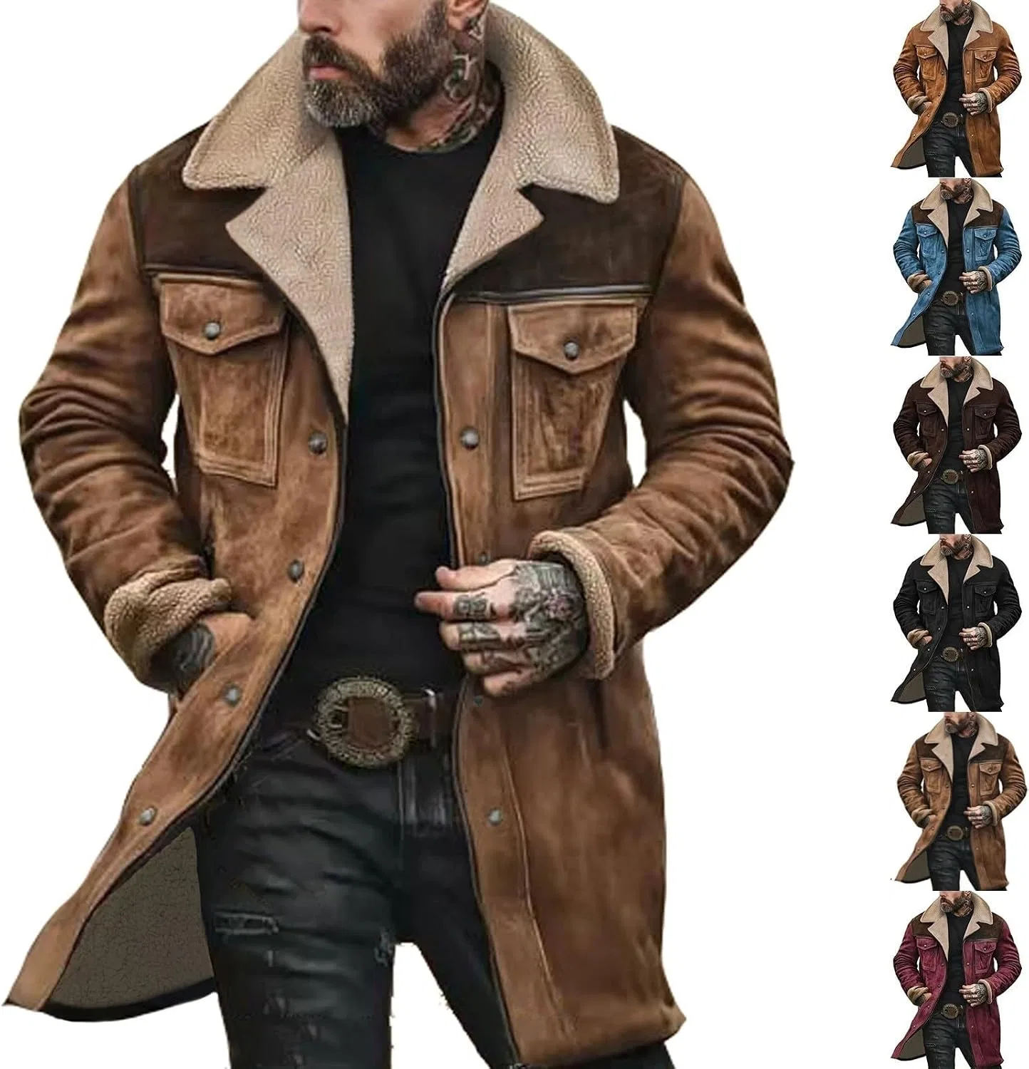 Мужская куртка из замши с плюшевым воротником, Western Cowboy, хаки