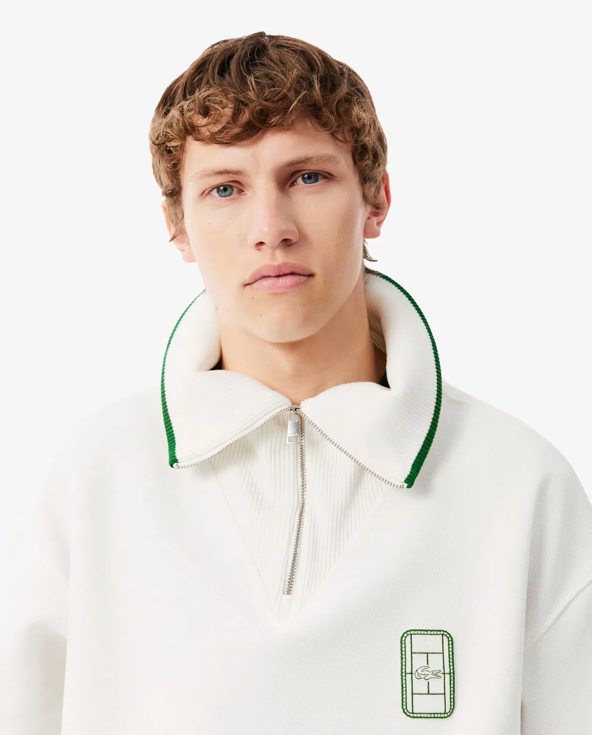 Свитшот мужской Lacoste с высоким воротником на молнии, свободный крой, Blanco — фото 3