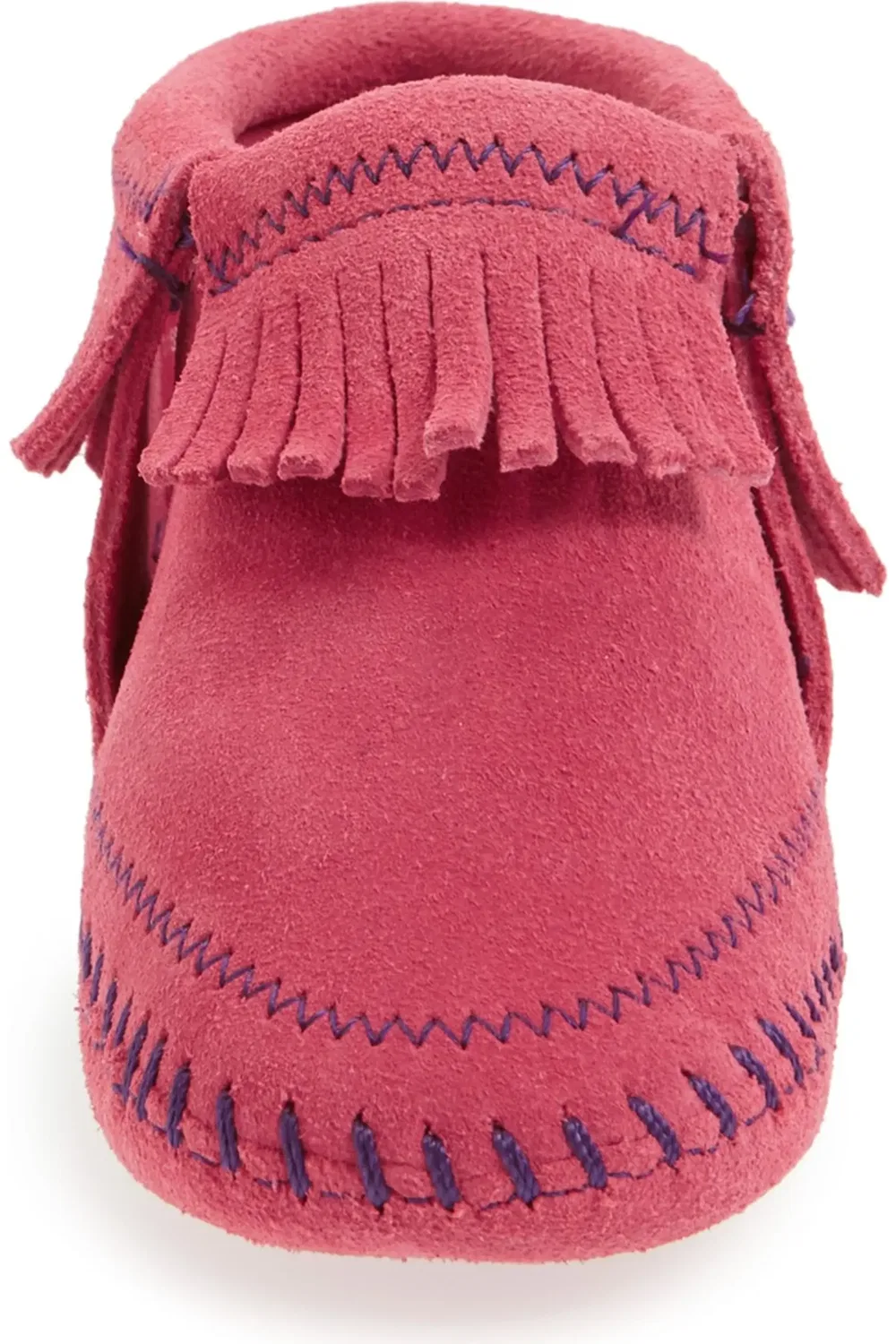 Мокасины детские с бахромой из замши Riley Minnetonka, ярко-розовый — фото 3