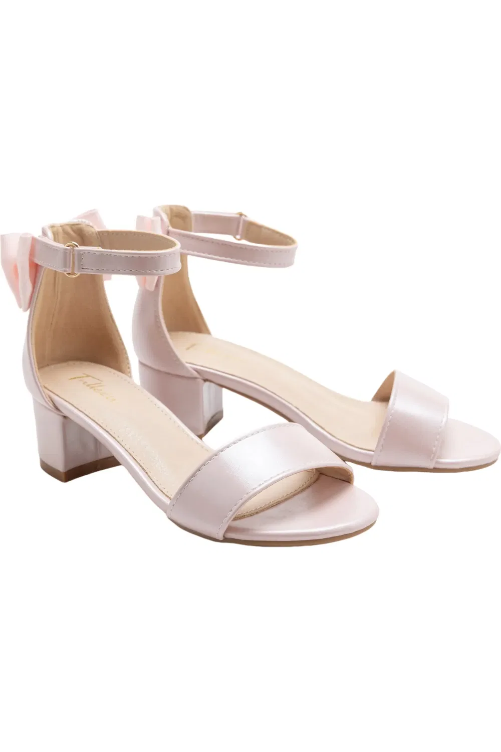 Детские сандалии на блок-каблуке Satin Banded Block Heels Tulleen, розовый — фото 3