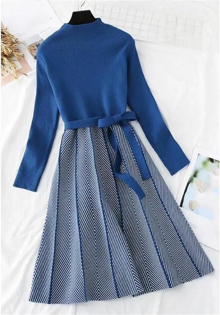 Женское вязаное платье с половиной водолазки A-line, Black — фото 3