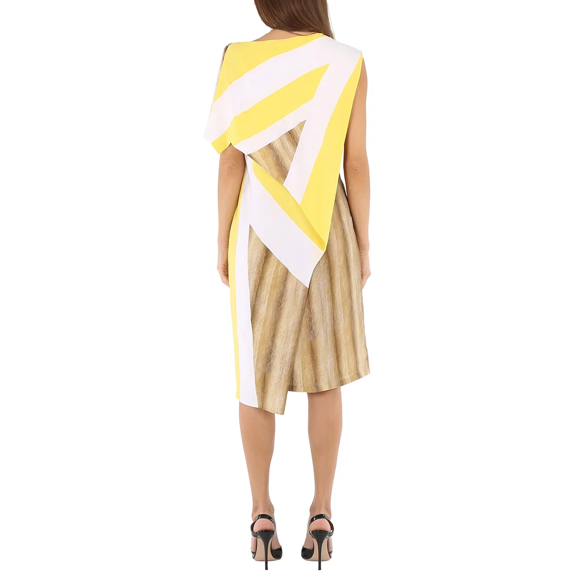 Платье из шелка с графическим принтом, асимметричное Burberry, Bright Straw — фото 4
