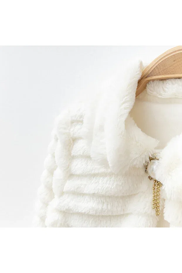 Детская куртка для девочек плюшевое Striped Plush Bolero Lumia Baby, Ecru — фото 2