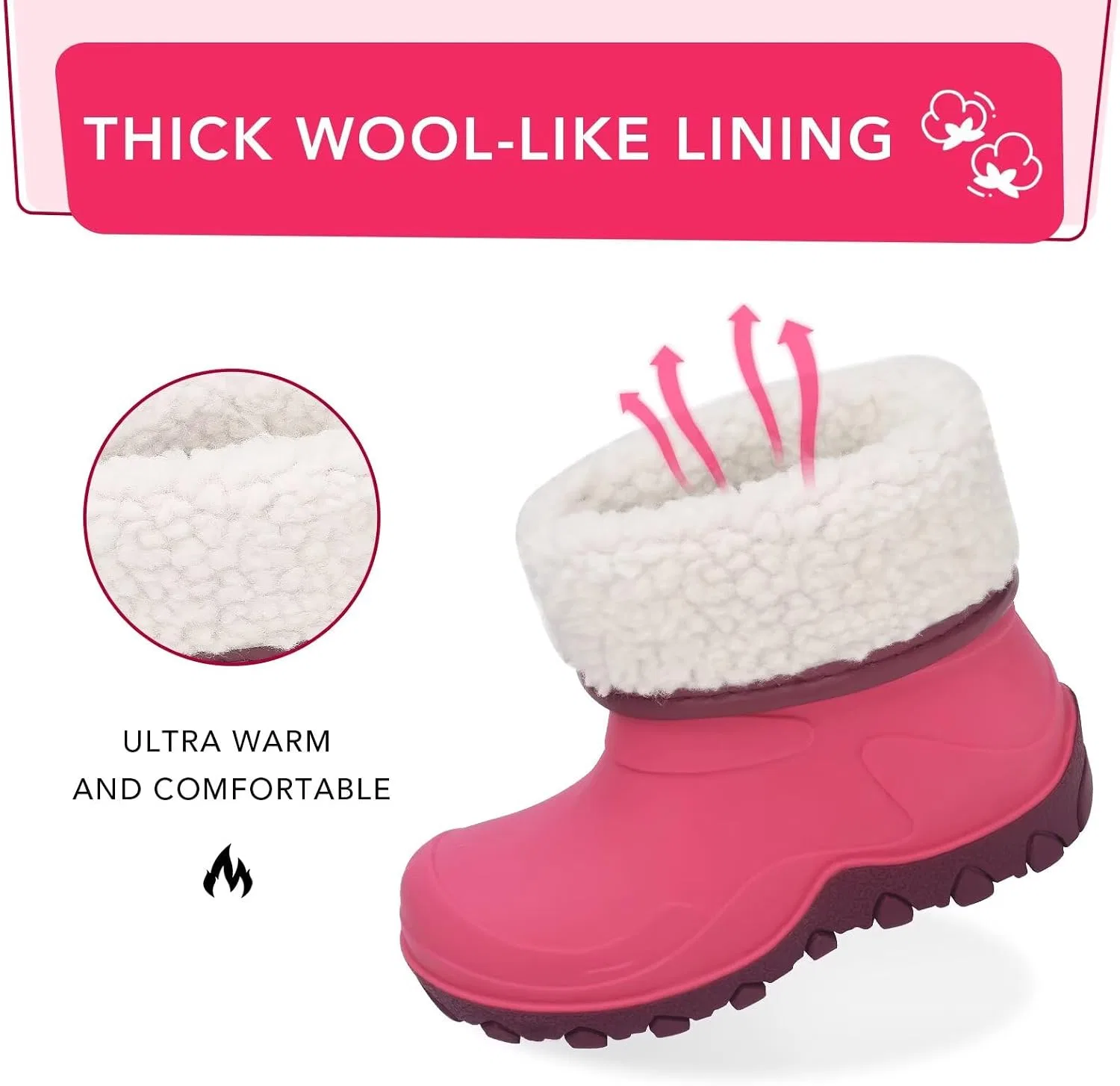 Детские утепленные резиновые сапоги для мальчиков и девочек FUNCOO PLUS, Pink — фото 3