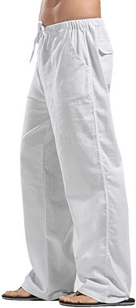 Мужские льняные брюки свободного кроя, Linen Pants, белый — фото 3