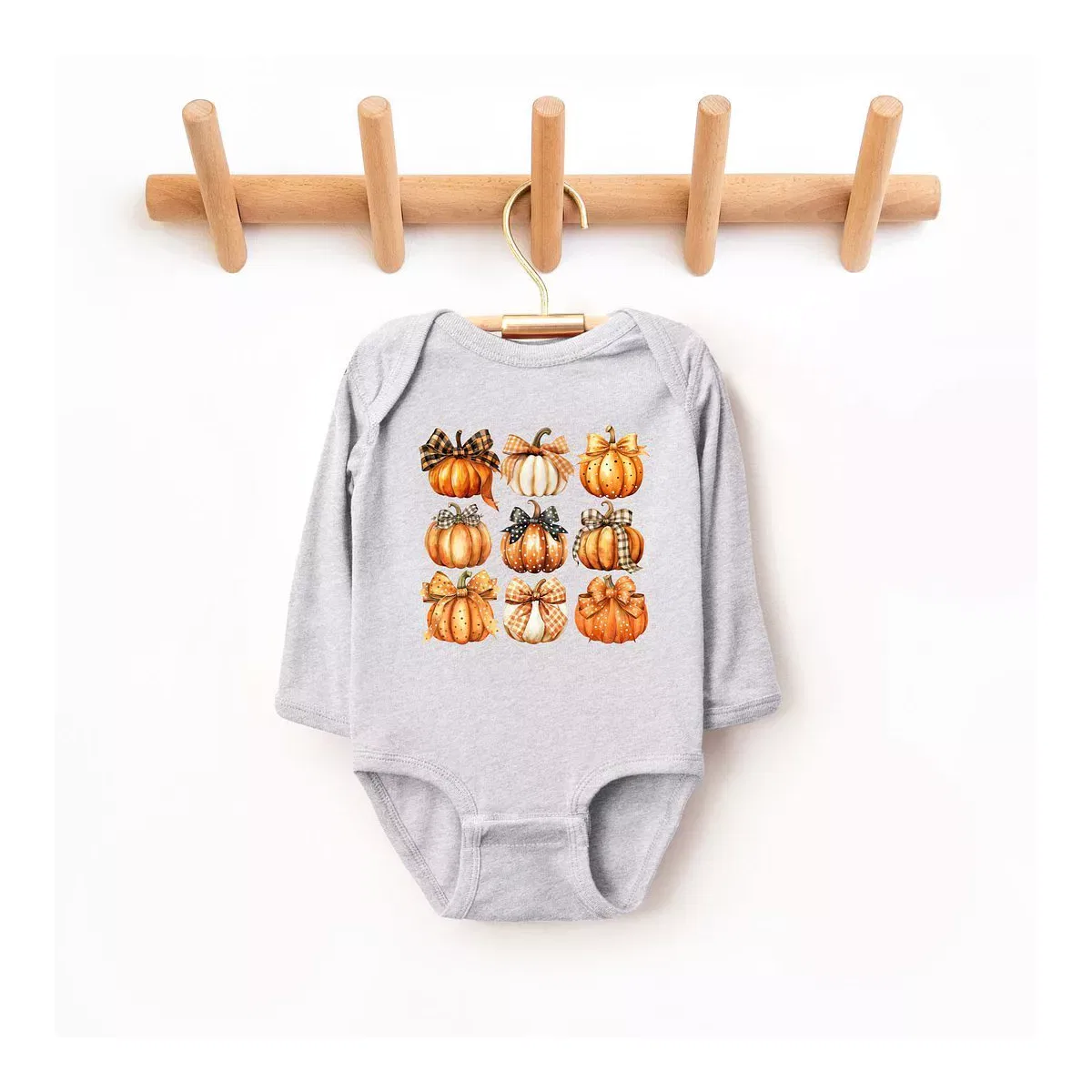 Детское боди с длинным рукавом Coquette Fall Pumpkin Chart The Juniper Shop, Heather Grey