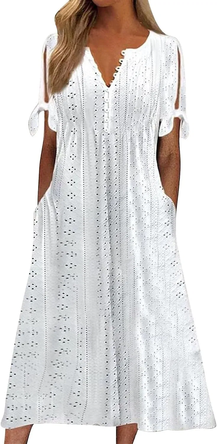 Женское летнее платье макси с кружевом, White