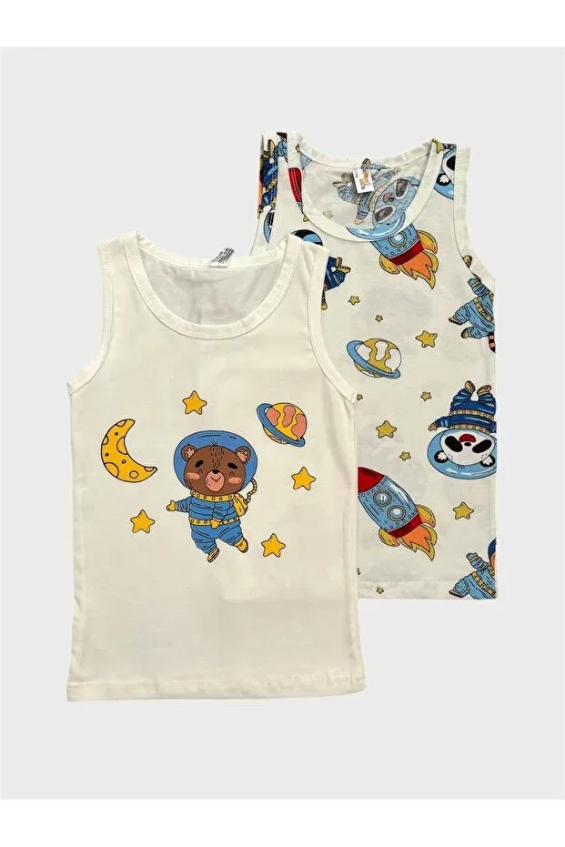 Детский комплект маек для мальчиков с принтом Astronaut Elmas Kids, White