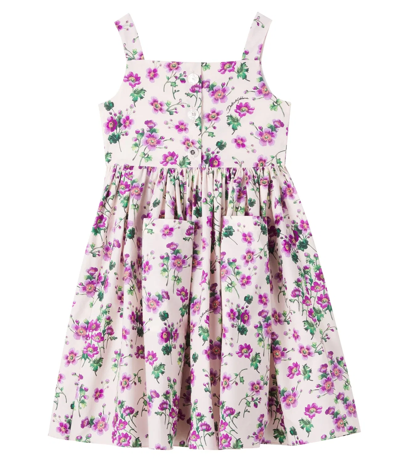 Платье из цветочного жатого хлопкового поплина Dolce&Gabbana Kids, белый