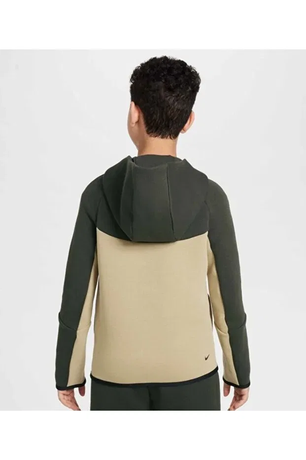 Детское худи с принтом для девочек Tech Fleece Nike, Khaki Beige — фото 2