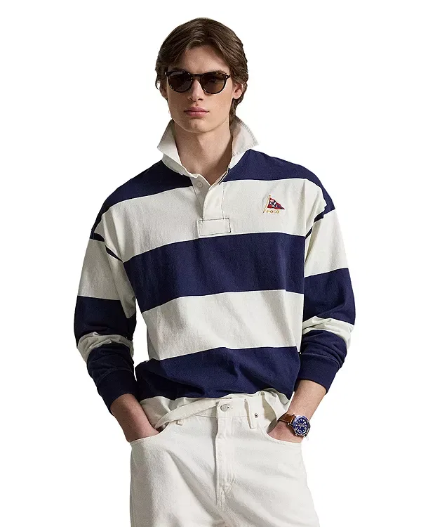 Мужская рубашка поло оверсайз с полоской Polo Ralph Lauren, Navy/White