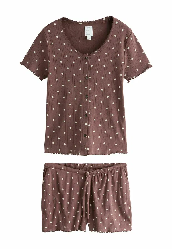 Пижамный комплект из хлопка, Regular fit pointelle short pyjamas set, Next, chocolate brown spot, коричневый/шоколадный