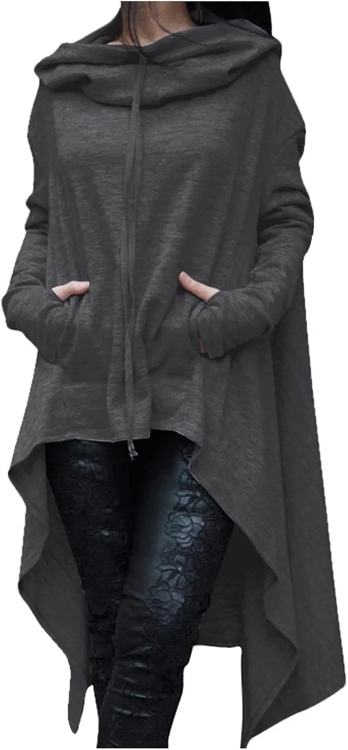 Женское худи свободного кроя с капюшоном, Vintage Irregular Hem, тёмно-серый