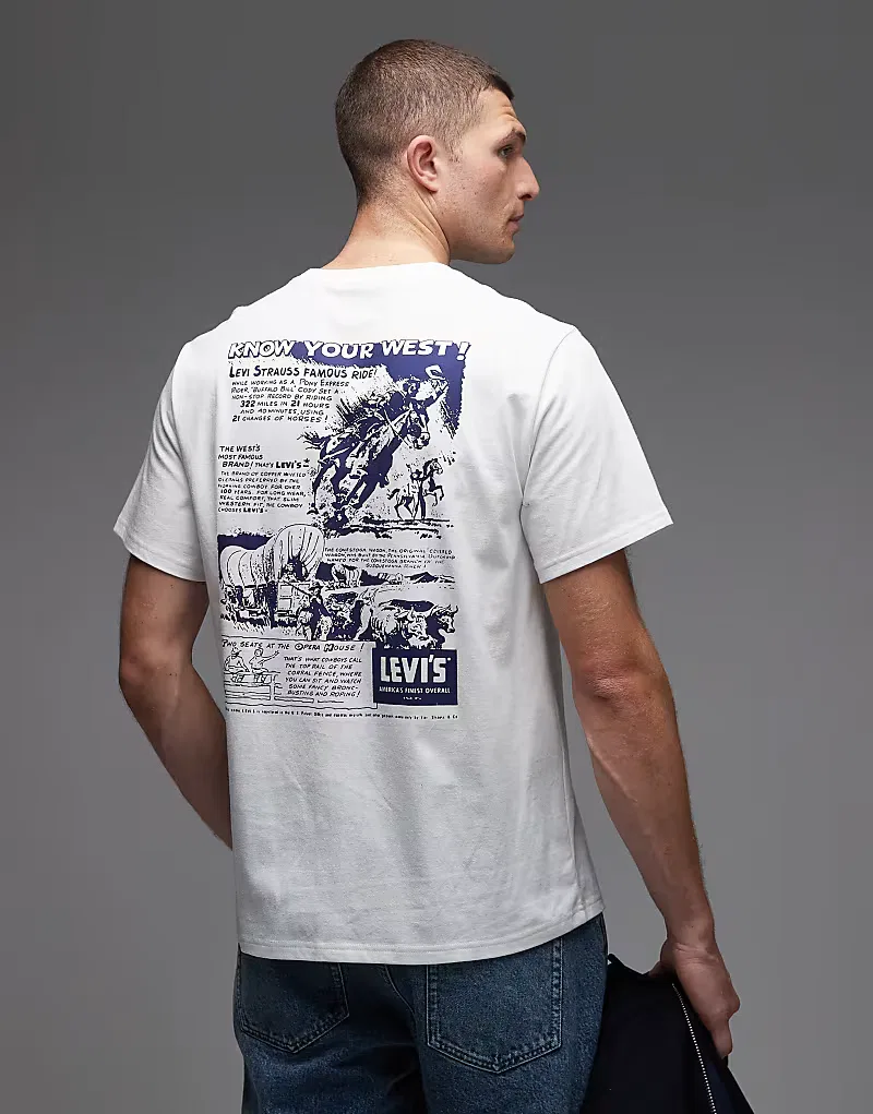 Футболка Levi's в стиле вестерн с графическим принтом на спине, свободного кроя, белый
