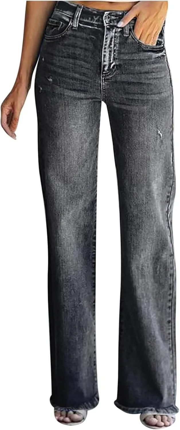 

FZYLQY женские джинсы wide leg с высокой талией и карманами