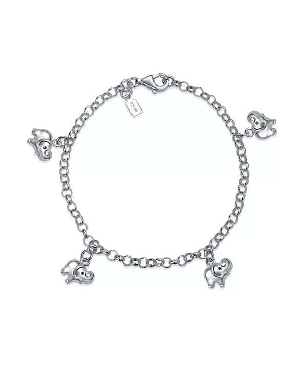 

Браслет с подвеской в виде слона, животного из зоопарка, на удачу, из стерлингового серебра, 7,5 дюймов Bling Jewelry, silver