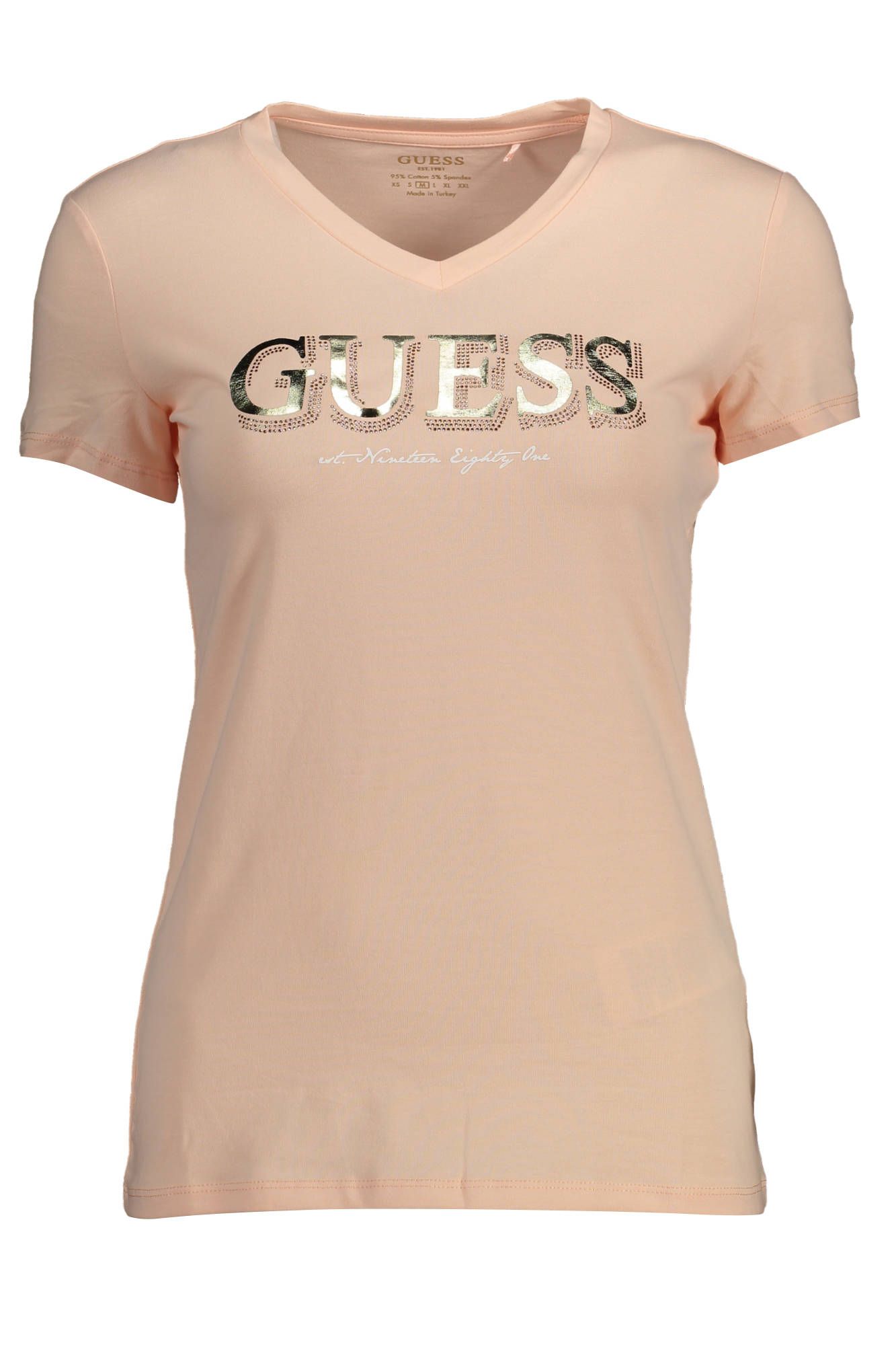 

Розовая хлопковая женская футболка Guess Shoes