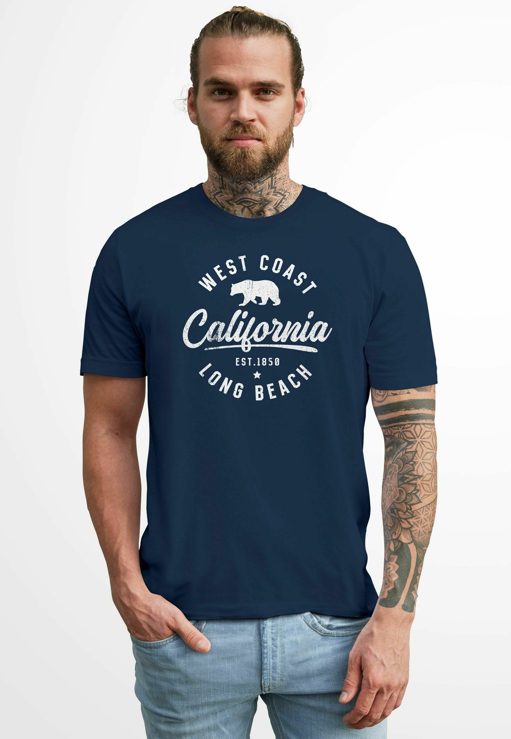 

Футболка с принтом CALIFORNIA BÄR LONG BEACH FASHION STREETSTYLE Neverless, темно-синий