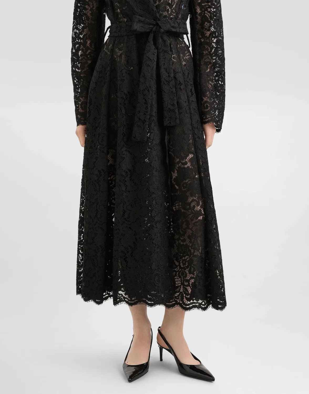 Длинное двубортное пальто из кружева кордонетто DOLCE & GABBANA, черный — фото 4