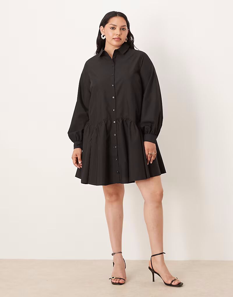 

Платье-рубашка мини ASOS DESIGN Curve с широкими манжетами и объемными карманами черного цвета ASOS Curve