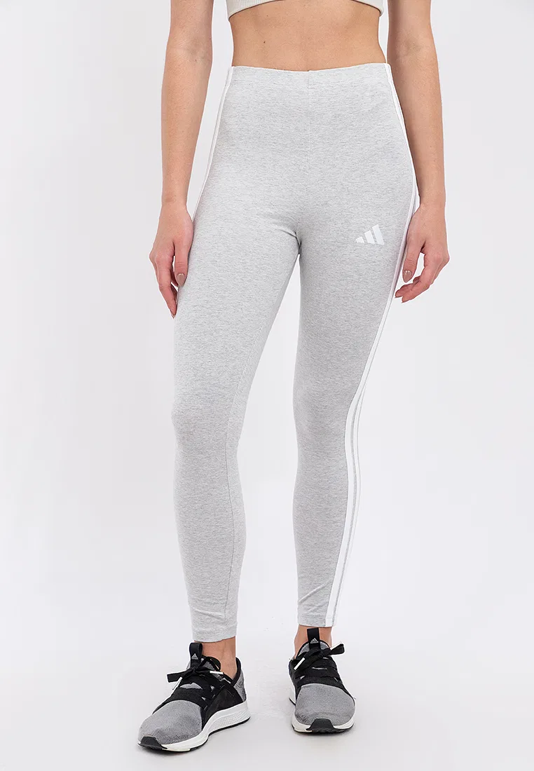 Леггинсы хлопковые, 3 полоски, Essentials Adidas, белый/светло-серый