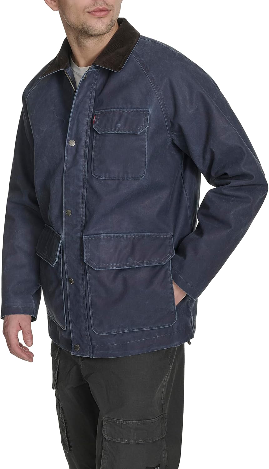 Мужская хлопковая куртка Levi's Barn с вельветовым воротником, Navy Wax Look — фото 3