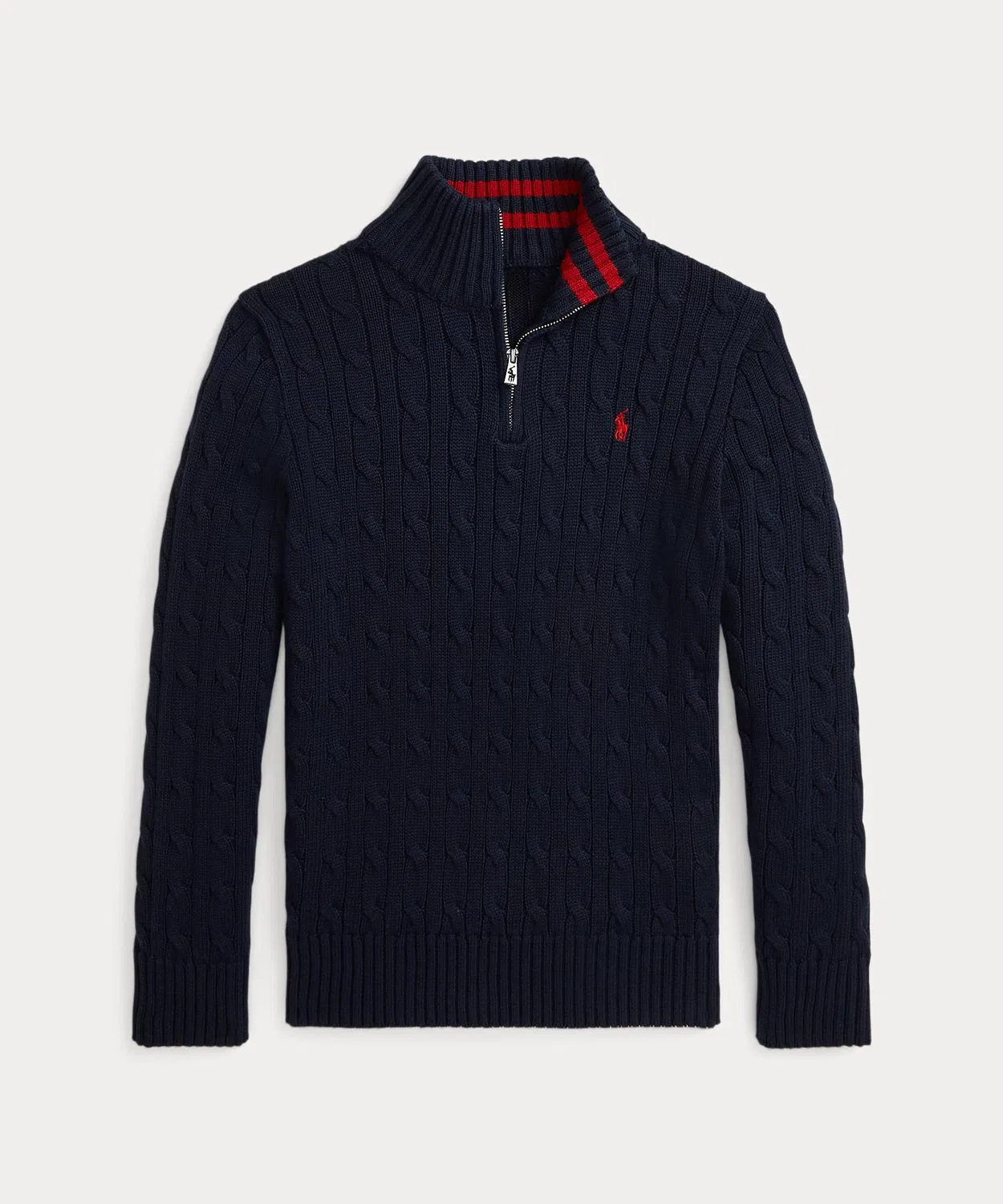 Свитер с косами хлопковый Polo Ralph Lauren с четверть-застежкой, темно-синий — фото 4