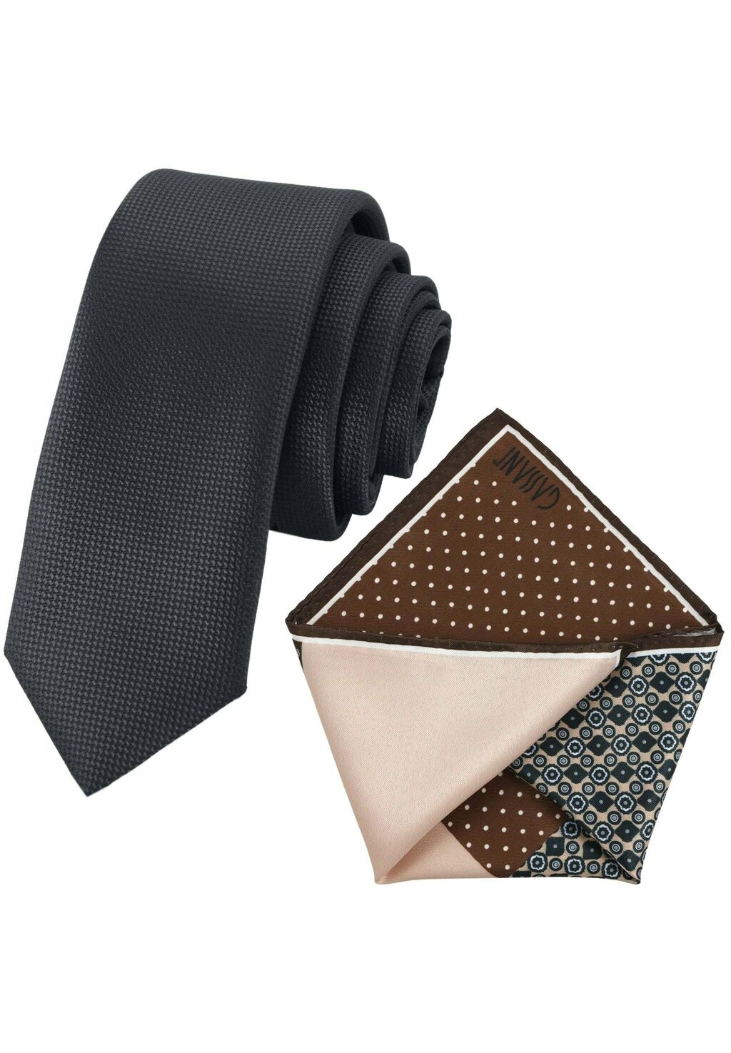 

Нагрудный платок SET DON SLIM KRAWATTE & 4 DE Gassani, цвет schwarz dunkel braun kreise camel ocker braun punkte weiss creme beige embleme