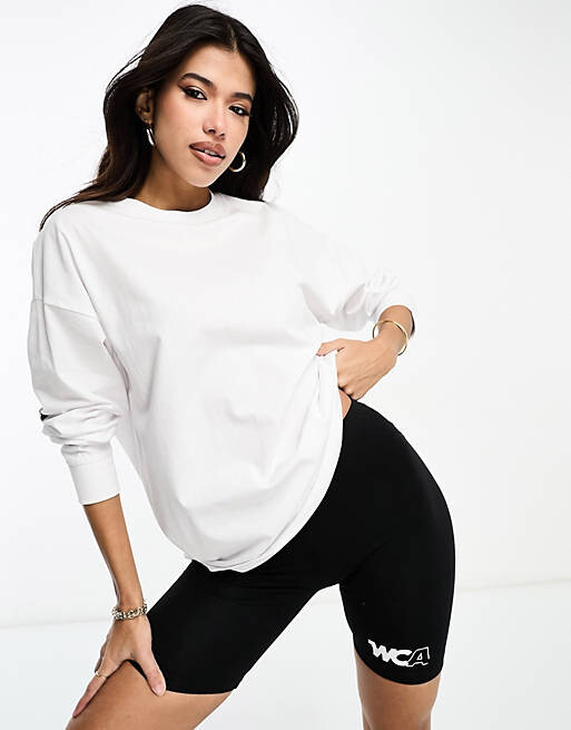 

Белая объемная футболка с длинными рукавами и логотипом на спине ASOS Weekend Collective, Белый, Белая объемная футболка с длинными рукавами и логотипом на спине ASOS Weekend Collective