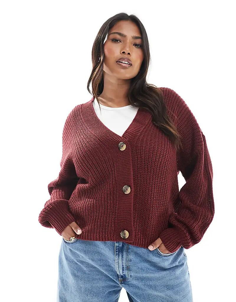 

Кардиган ONLY Curve с V-образным вырезом бордового цвета