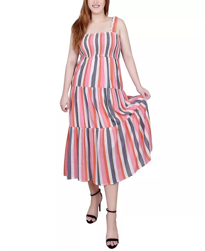 

Многоуровневое платье миди Petite со сборками и лифом NY Collection, мультиколор