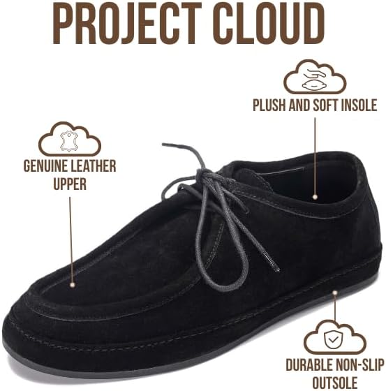 Мужские туфли Project Cloud из 100 натуральной кожи - лоферы на шнуровке с эффектом памяти - легкие и нескользящие туфли для мужчин для повседневной носки (Denver), черный — фото 2