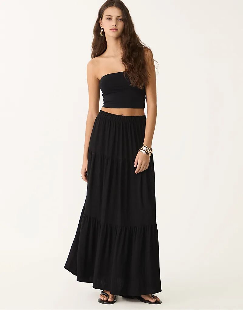 

Юбка миди Stradivarius boho черного цвета