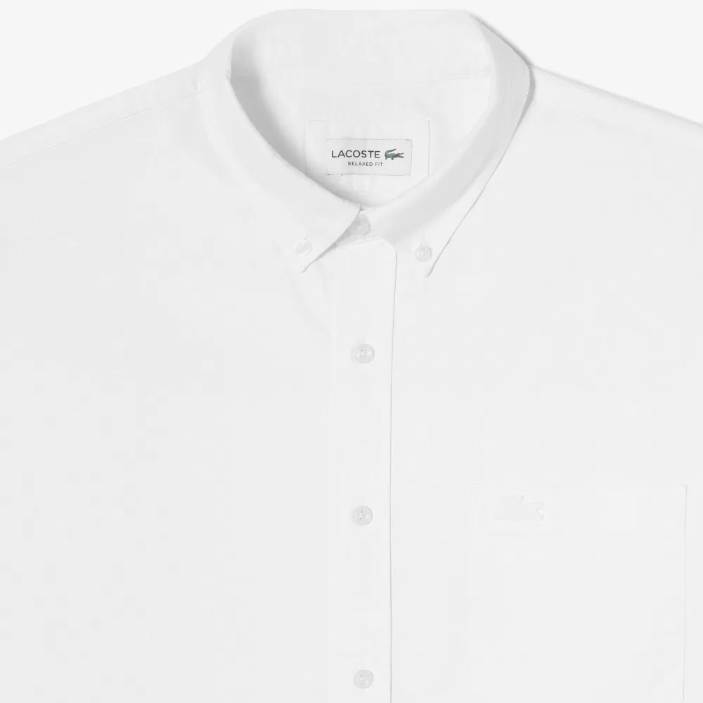 Мужская рубашка Lacoste из хлопка оксфорд расслабленного кроя, белая — фото 2