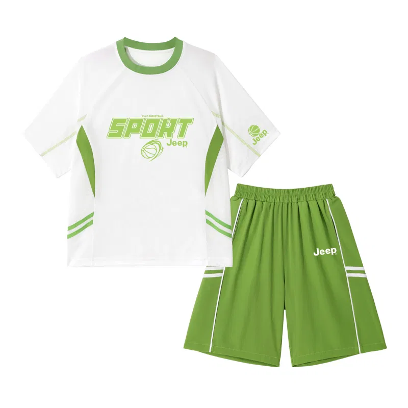Детский спортивный комплект с принтом Jeep, Fruit Green/E Green Basketball+E Green Ball Left Sleeve K+E White Logo K