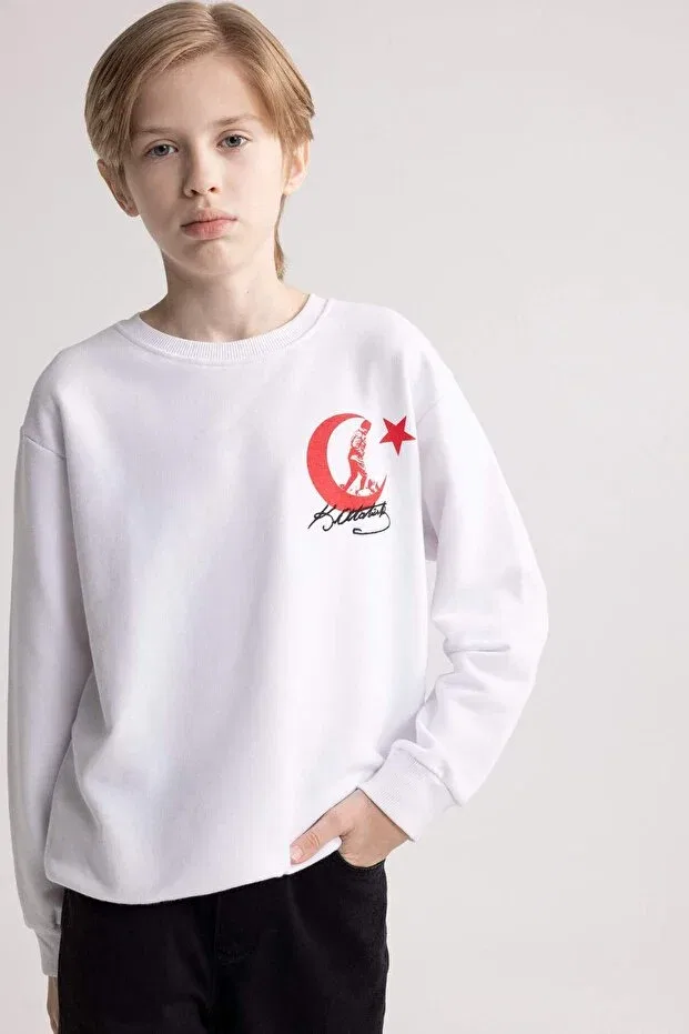 Детские свитшот для мальчиков с принтом Ataturk Printed Embroidered Defacto, White-Wt34 — фото 3