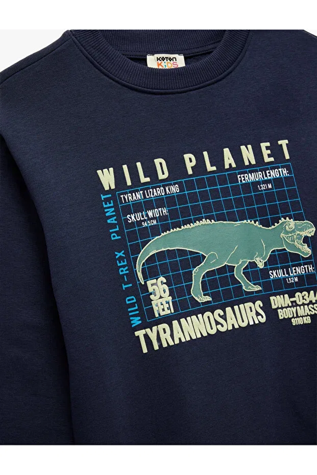 Детские свитшот для мальчиков с принтом Dinosaur Printed Koton, Navy Blue — фото 3