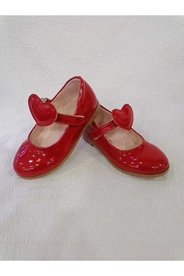Детские балетки для девочек с принтом Heart (removable) Özgür Kids, Red Rugan — фото 3